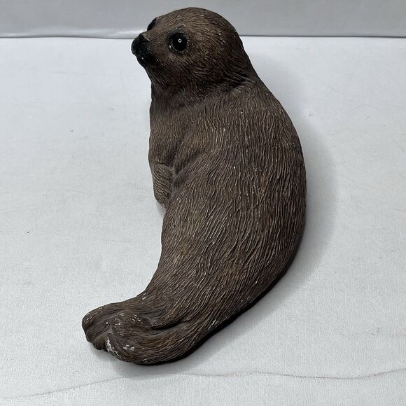 Vintage 1981 Sandicast By Sandra Brue Brown Harp Seal Pup Sculpture Figurine 7" - Picture 6 of 16